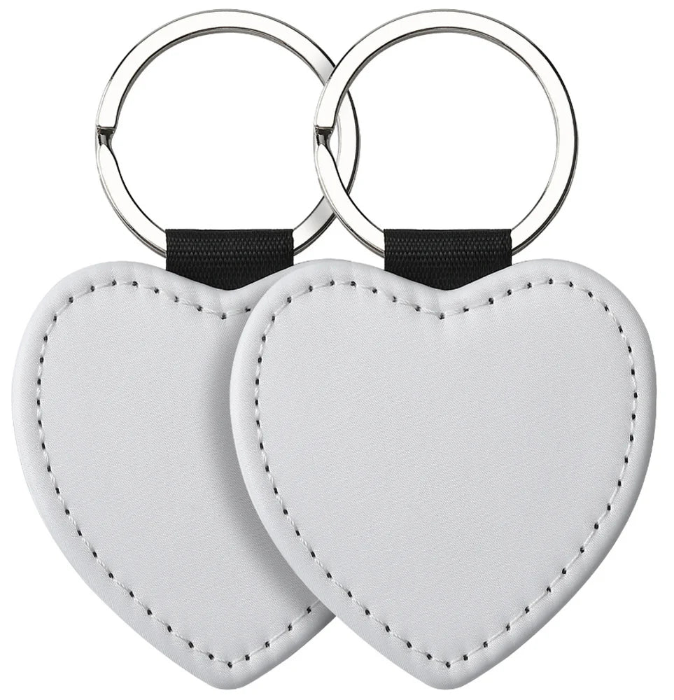 PU Leather Heart Sublimation Keyring (White)