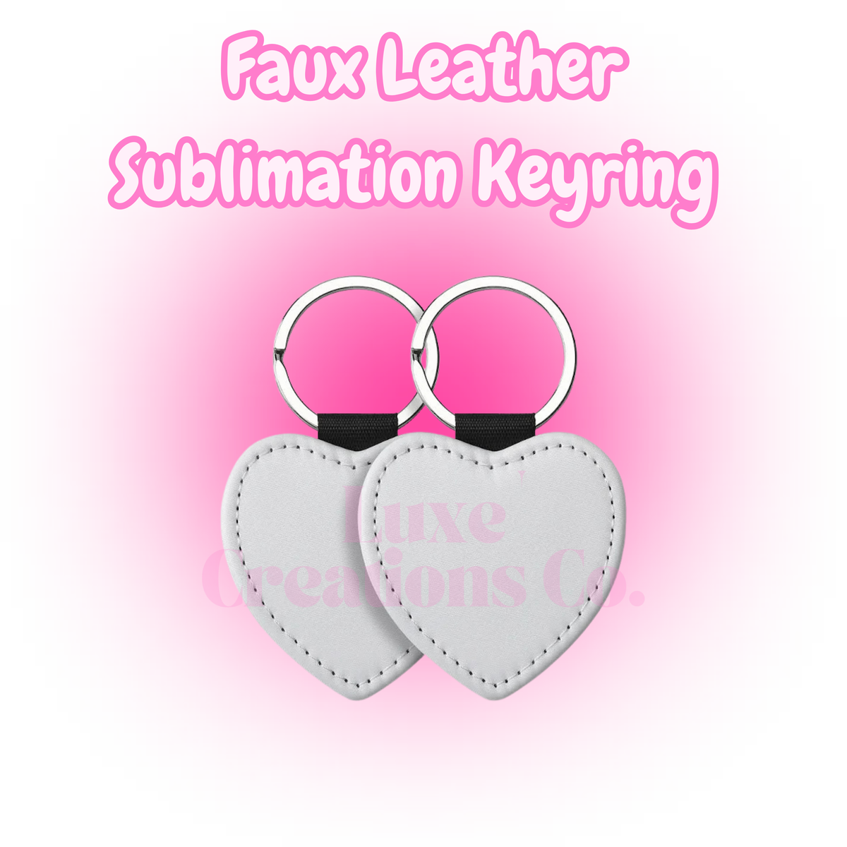 PU Leather Heart Sublimation Keyring (White)