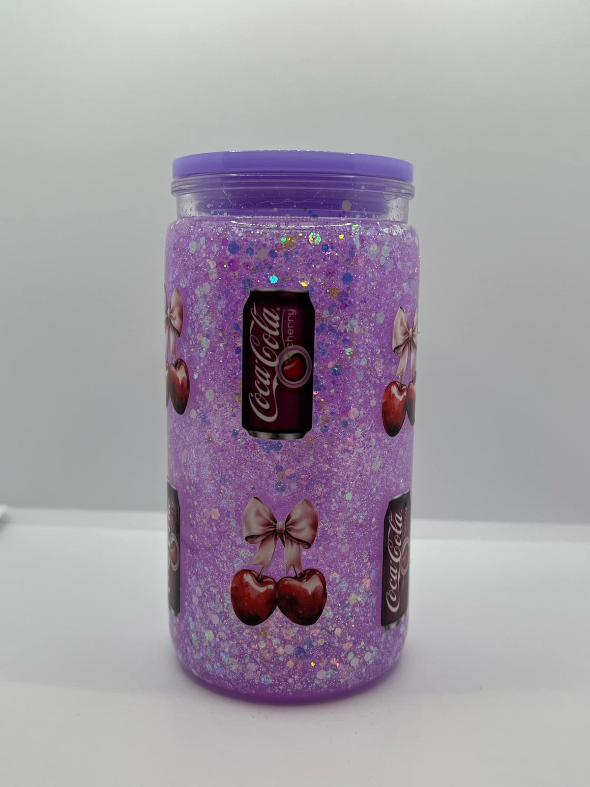 16oz Acrylic Pre-Made Snow-Globe Tumbler (Purple Cherry Coke)